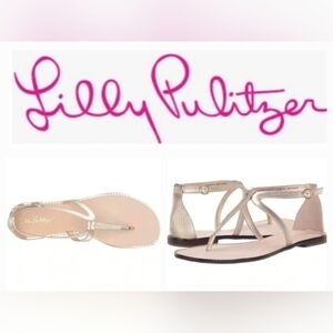 Lilly Pulitzer Heather T-Strap Leather Thong Sandal in Gold Metallic Sz 9½
